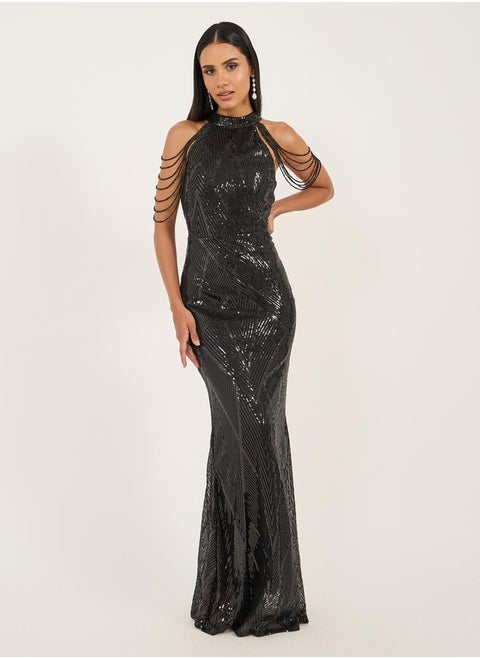 Sequin Halterneck Gown Dress