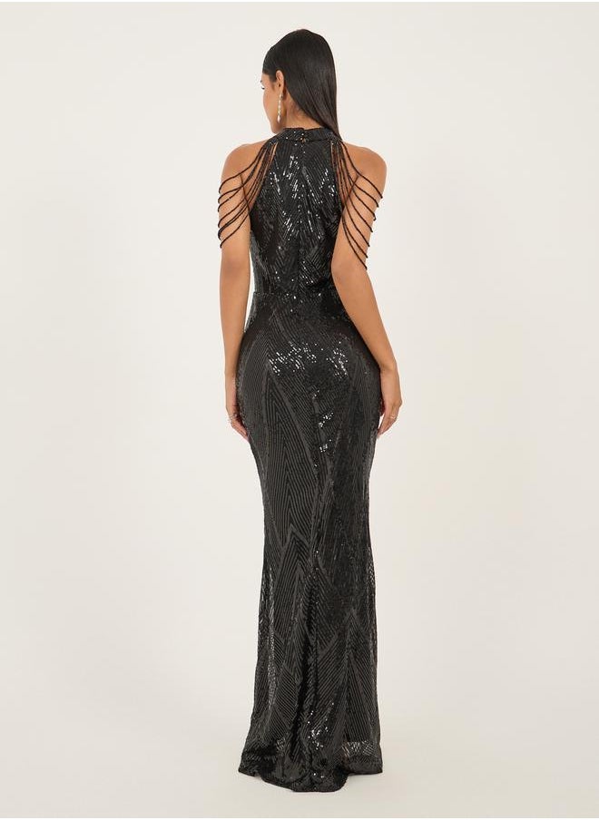 Sequin Halterneck Gown Dress