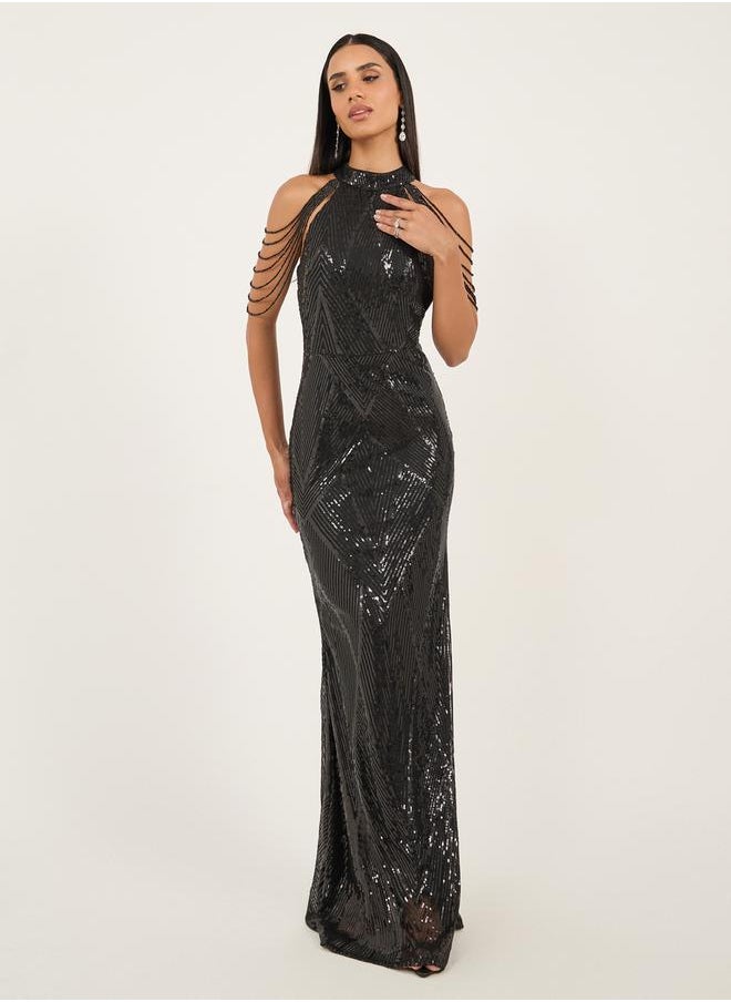 Sequin Halterneck Gown Dress