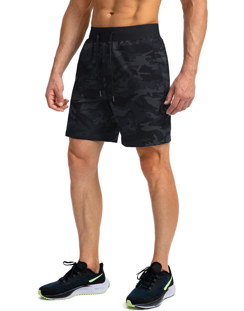 Soothfeel Men's Running Shorts with Zipper Pockets 7 Inch Lightweight Quick Dry Gym Athletic Workout Shorts for Men (Grey Camo, M) - Image 2