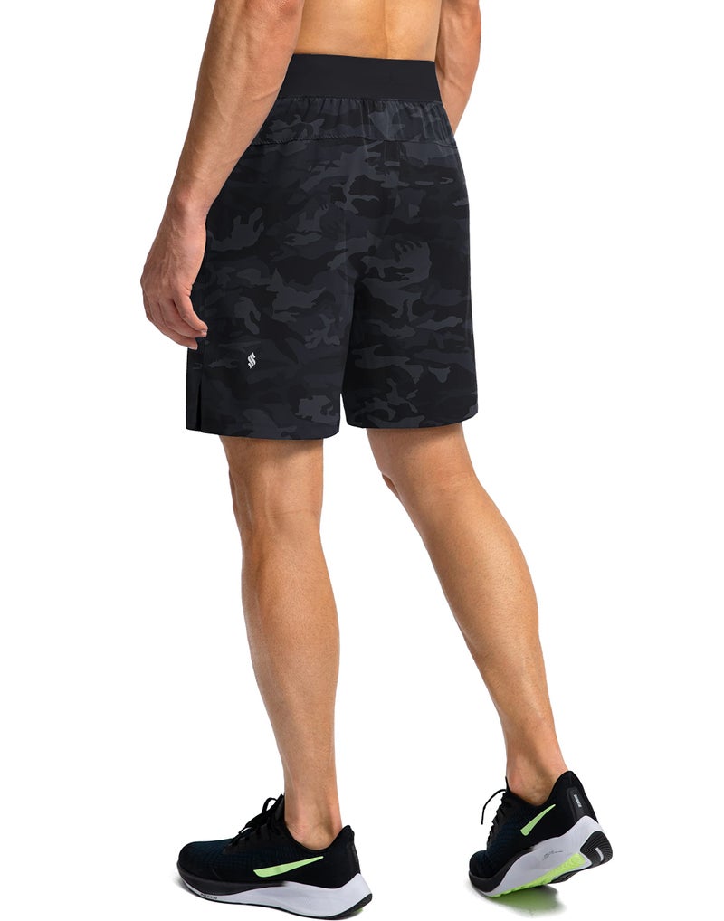 Soothfeel Men's Running Shorts with Zipper Pockets 7 Inch Lightweight Quick Dry Gym Athletic Workout Shorts for Men (Grey Camo, M) - Image 4