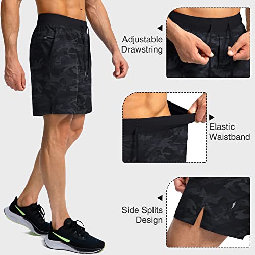 Soothfeel Men's Running Shorts with Zipper Pockets 7 Inch Lightweight Quick Dry Gym Athletic Workout Shorts for Men (Grey Camo, M) - Image 5