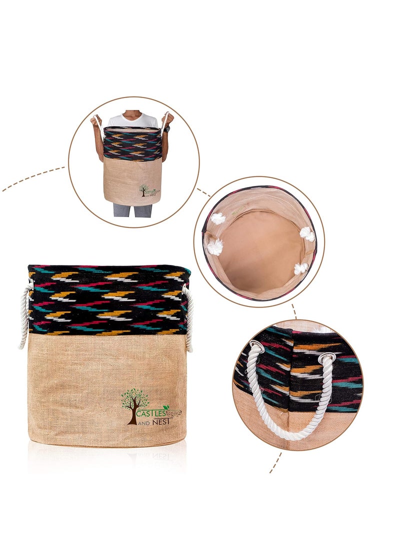 Castles and Nest Jute Laundry and toy storage bag Basket for Dirty Clothes Medium size Laundry hamper set of 2