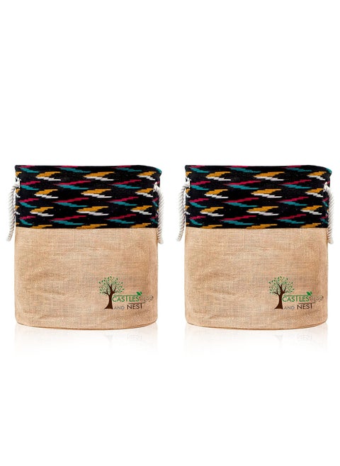 Castles and Nest Jute Laundry and toy storage bag Basket for Dirty Clothes Medium size Laundry hamper set of 2