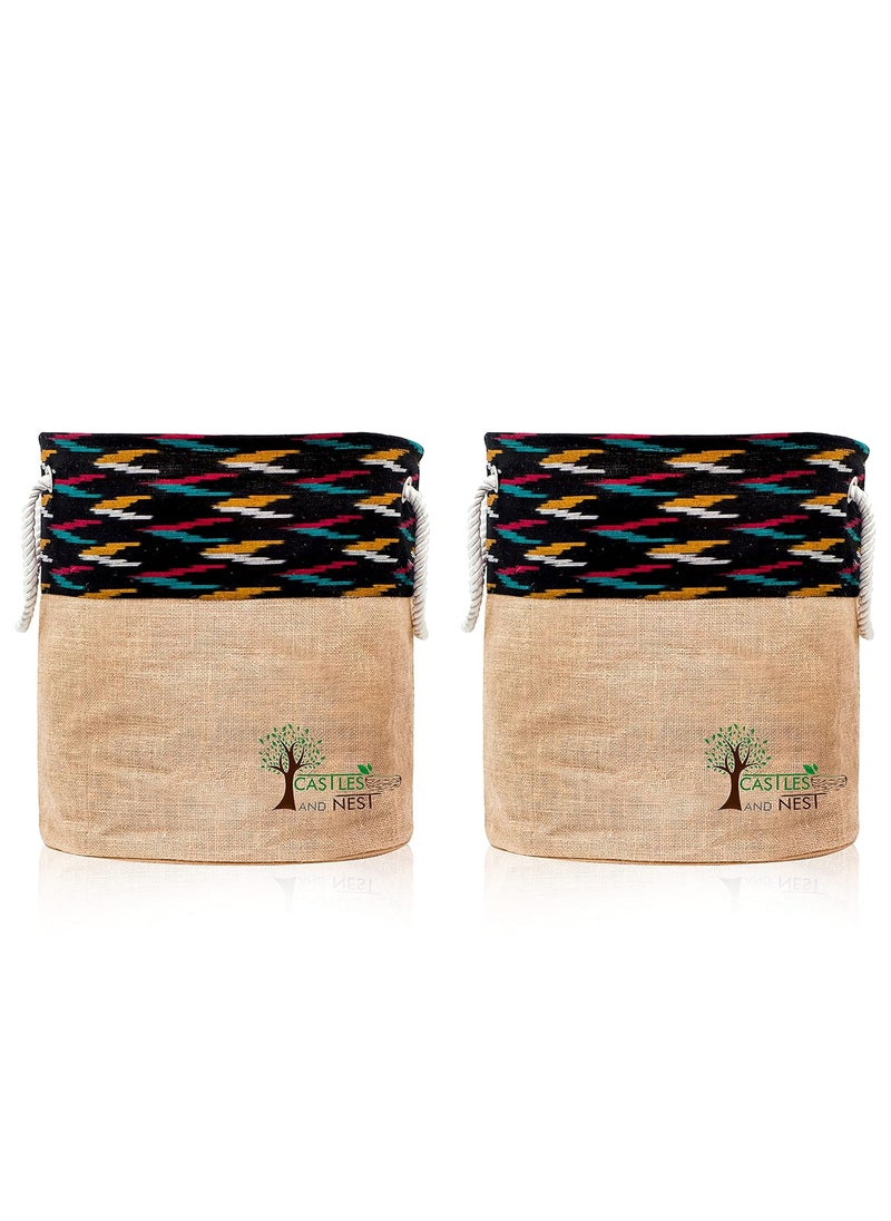 Castles and Nest Jute Laundry and toy storage bag Basket for Dirty Clothes Medium size Laundry hamper set of 2