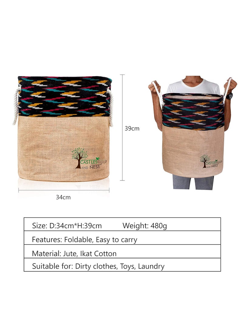 Castles and Nest Jute Laundry and toy storage bag Basket for Dirty Clothes Medium size Laundry hamper set of 2