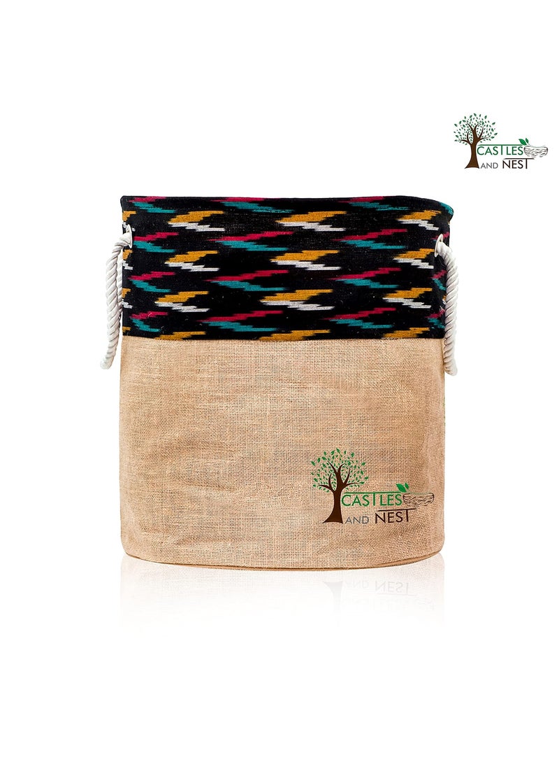 Castles and Nest Jute Laundry and toy storage bag Basket for Dirty Clothes Medium size Laundry hamper set of 2