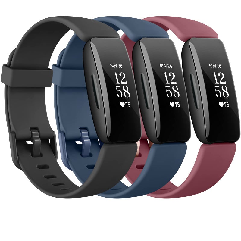 Mugust 3 Pack Silicone Bands Compatible with Fitbit Inspire 2 Bands for Women Men, Adjustable Replacement Sport Wristbands Straps for Fitbit Inspire 2 / Ace 3 (Black/Navy Blue/Wine Red) - Image 1