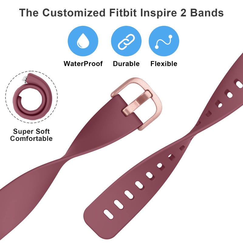 Mugust 3 Pack Silicone Bands Compatible with Fitbit Inspire 2 Bands for Women Men, Adjustable Replacement Sport Wristbands Straps for Fitbit Inspire 2 / Ace 3 (Black/Navy Blue/Wine Red) - Image 3