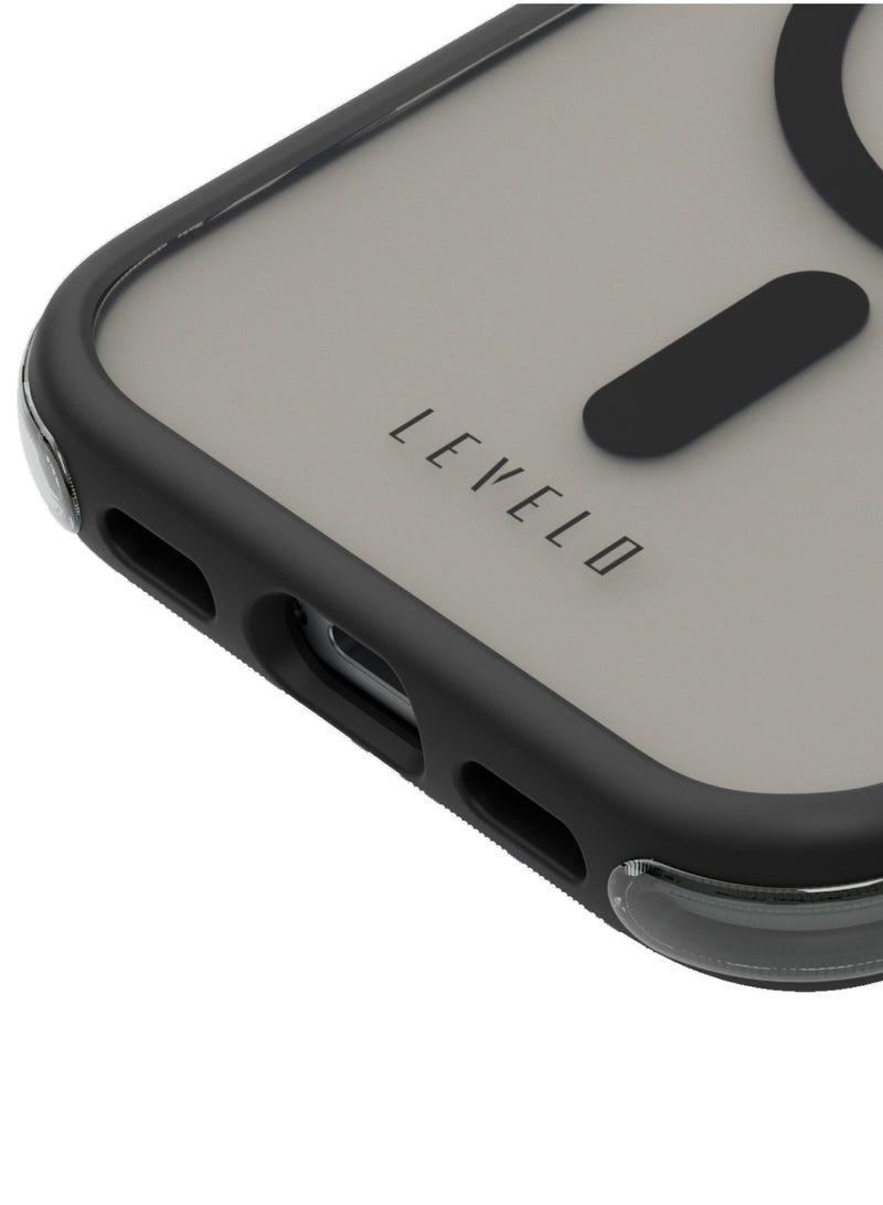 ليفيلو جراب خلفي Nuru MagSafe لهاتف iPhone 15 Pro مع شفافية عالية / مضاد للخدش 3H / حواف مقاومة للصدمات / زوايا معززة مع Airguard / تصميم يتميز بتقنية Hybrid Airbag - أسود غير لامع - Image 2