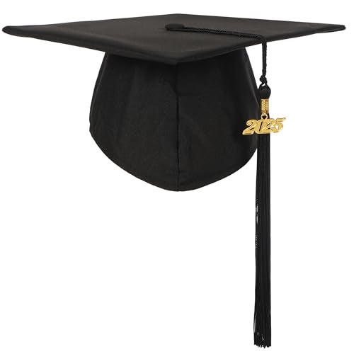FtyFty Unisex Adult Matte Graduation Cap with Tassel Year Charm (Black) - Image 1