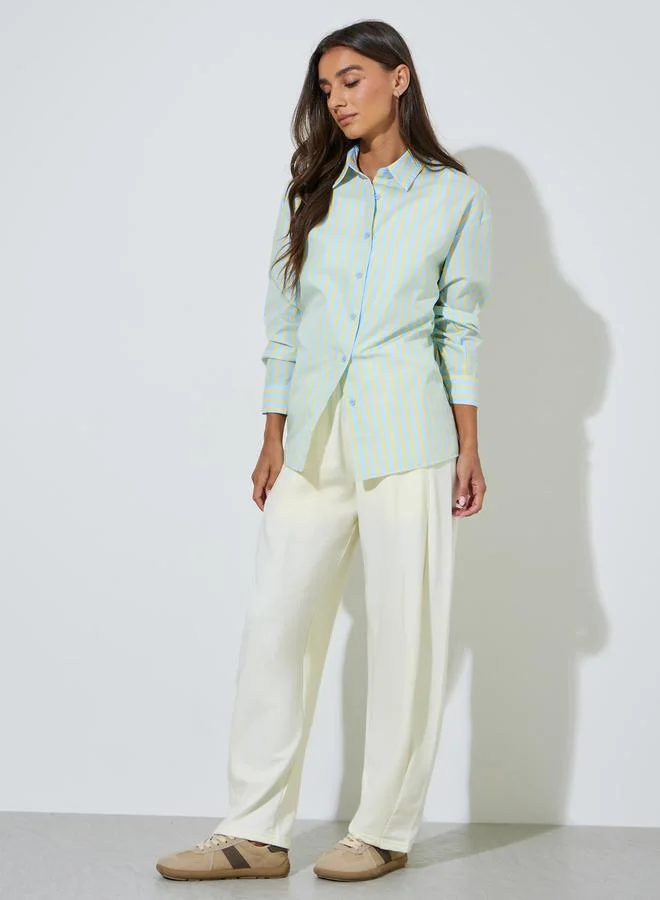 Styli Cream Solid Pintuck Detail Mid-Rise Drawstring Joggers