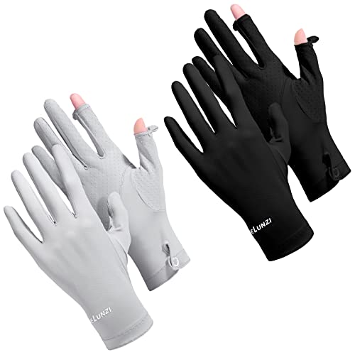 Loopeer 2 Packs Women Sun Protection Driving UV Gloves Full Finger Touchscreen Non Slip Breathable Summer Outdoor Gloves(Buckle,Grey, Black) - Image 1