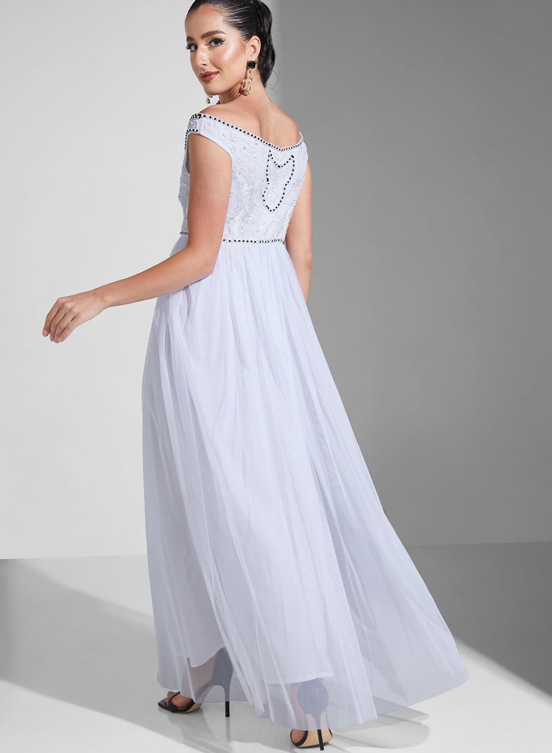 Namshi x Embellished Tulle Maxi Dress  - Image 2