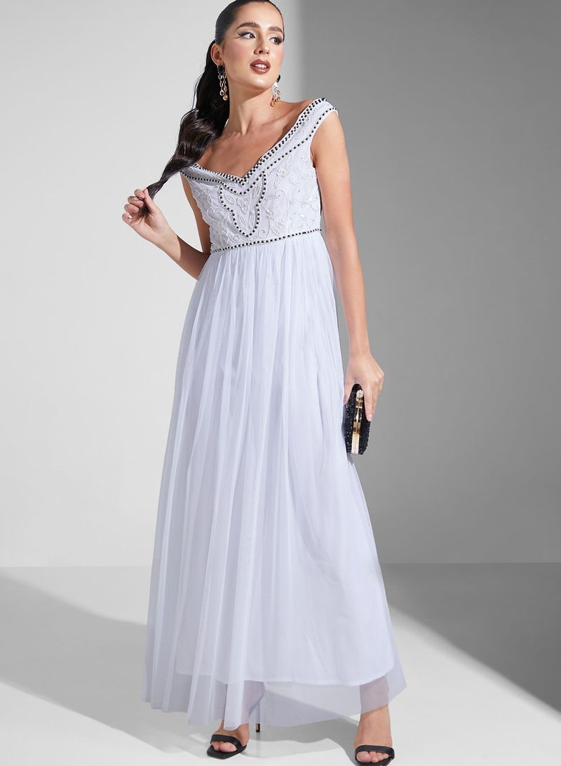Namshi x Embellished Tulle Maxi Dress  - Image 5