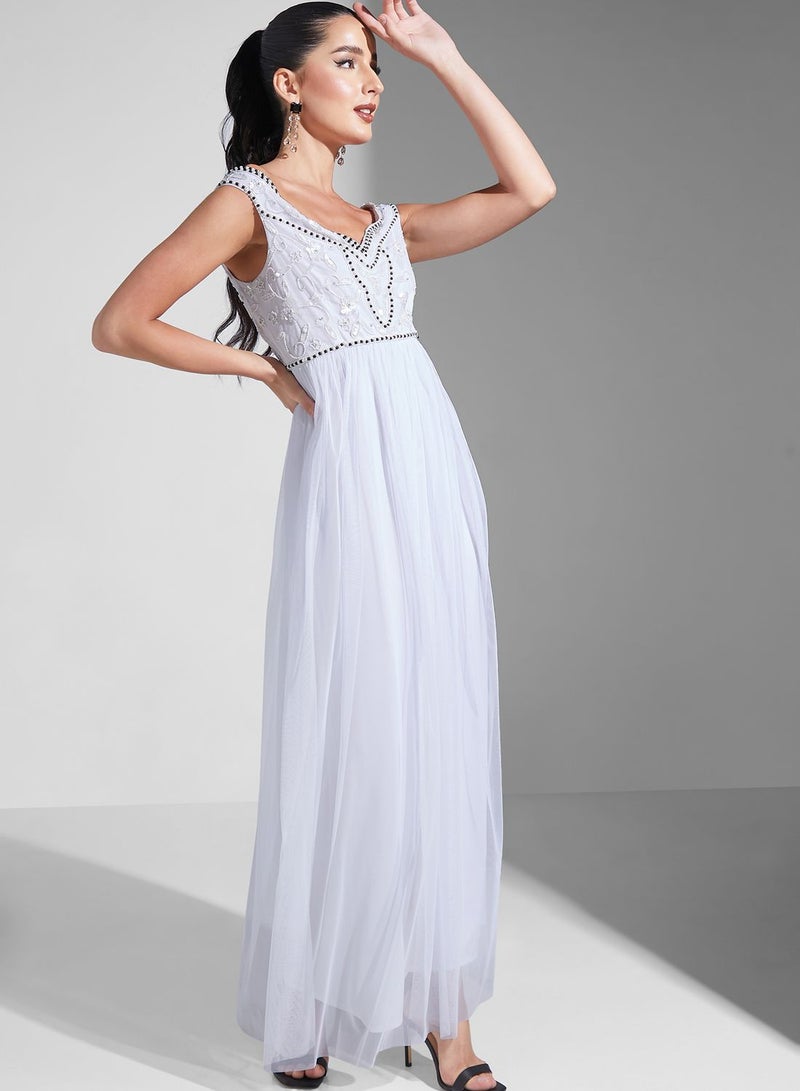 Namshi x Embellished Tulle Maxi Dress  - Image 1