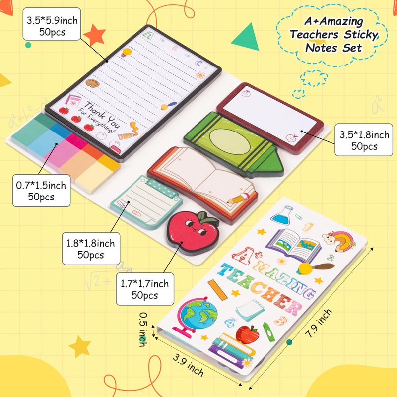 B1ykin Cute Sticky Notes Set - A+ Amazing Teacher Self-Stick Notes Pad, 550 Sheets Writing Memo Pages Sticky Notepad for Appreciation Gifts, School Office Party Favors Supplies (A+ Teacher) - Image 2