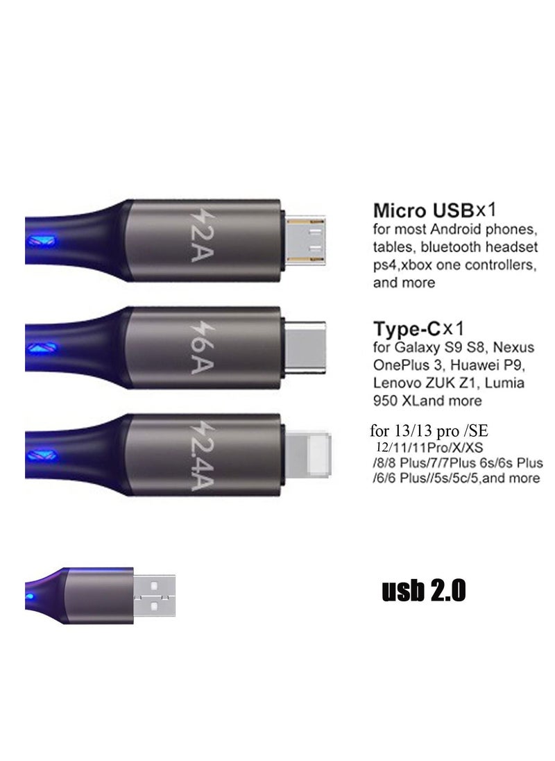 Excefore - 3 in 1 Light Up Charger Cord, LED Light Up RGB Light Gradual USB C Cable, LED Fast Charging Cable,Suitable for Smart Phones and All Type C Device (1.2m) - Image 1