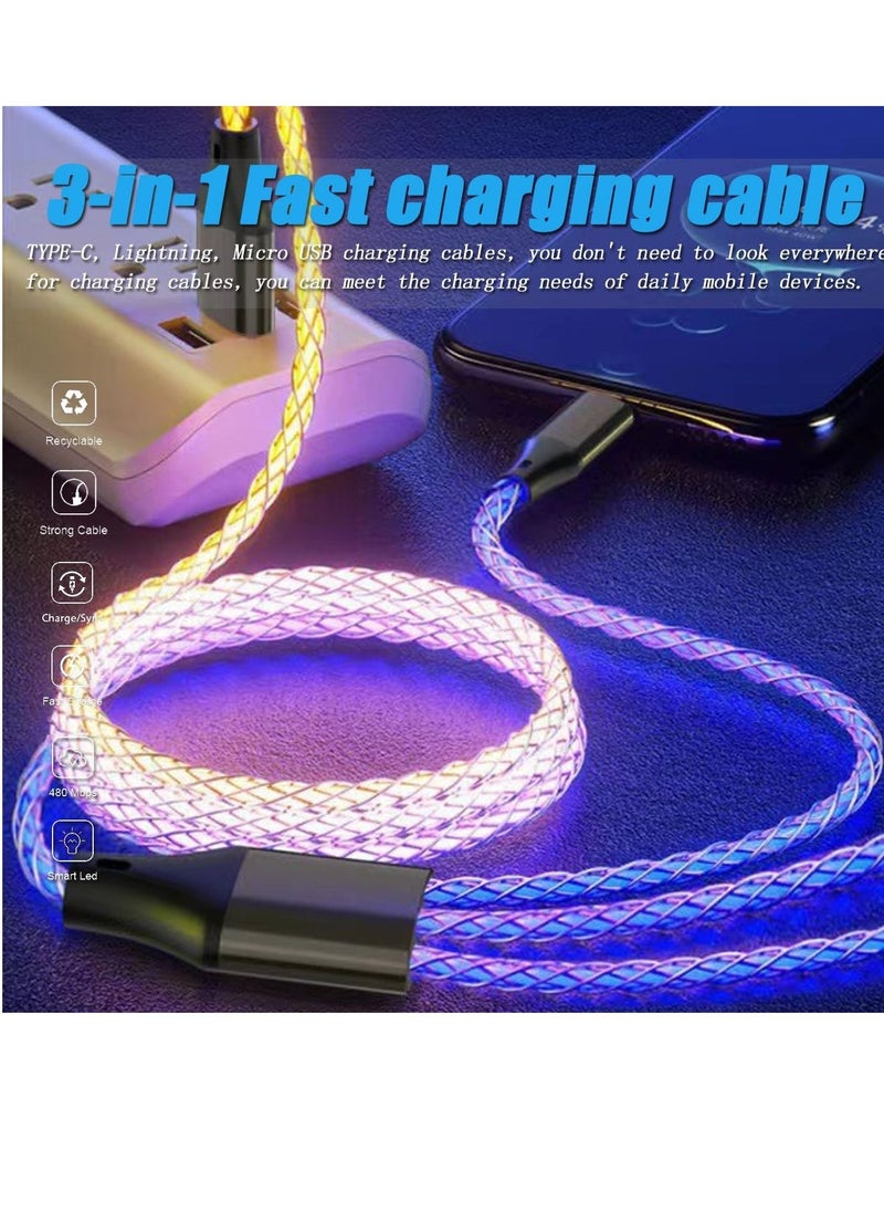 Excefore - 3 in 1 Light Up Charger Cord, LED Light Up RGB Light Gradual USB C Cable, LED Fast Charging Cable,Suitable for Smart Phones and All Type C Device (1.2m) - Image 1