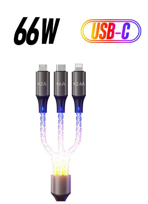 3 in 1 Light Up Charger Cord, LED Light Up RGB Light Gradual USB C Cable, LED Fast Charging Cable,Suitable for Smart Phones and All Type C Device (1.2m)