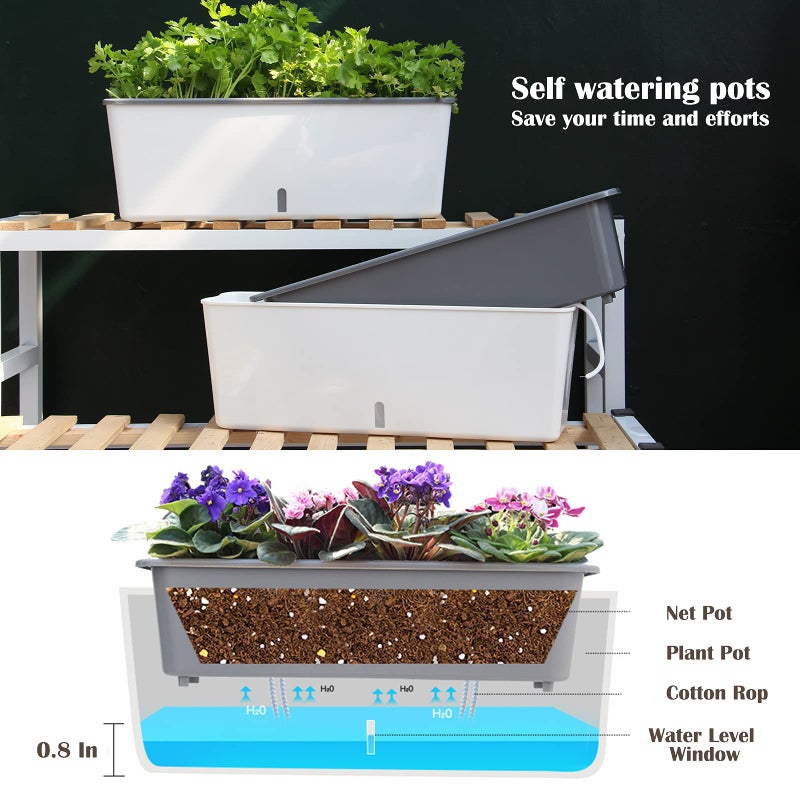 Planterhoma 4 Pack Rectangular Planter 17 x 4.5 in Self Watering Planter Window Sill Planters Indoor Rectangle Planter Self Watering Pots Plastic Plant pots with Drainage Holes White Flower Pot Indoor - Image 4