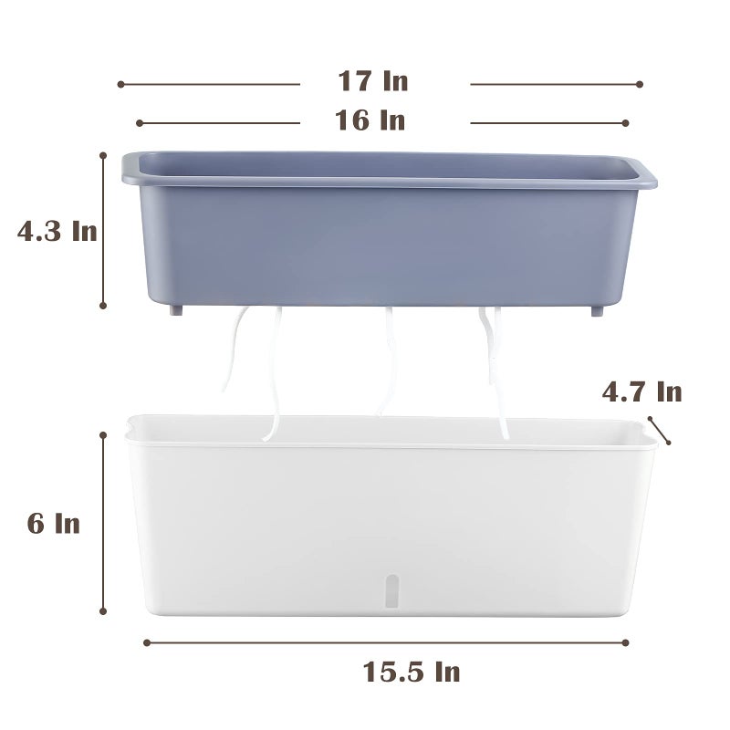 Planterhoma 4 Pack Rectangular Planter 17 x 4.5 in Self Watering Planter Window Sill Planters Indoor Rectangle Planter Self Watering Pots Plastic Plant pots with Drainage Holes White Flower Pot Indoor - Image 3
