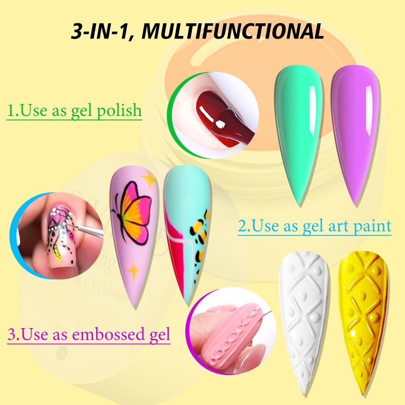 SAVILAND 48 Colors Gel Paint Kit: Solid Nail Art Painting Gel Polish Set with 15pcs Nail Art Brushes for Drawing Painting Home DIY Salon Manicure Supplies Christmas Gift for Women - Image 3