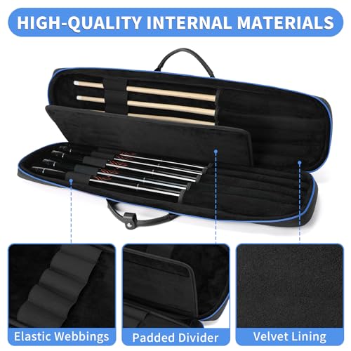 BOSSTIN Pool Cue Case Pool Stick Bag 5x5 with Multiple Pockets Holds 5 Butts 5 Shafts Soft Padded Billiard Cue Backpack with Adjustable Shoulder Straps for Easy Carry Blue - Image 3