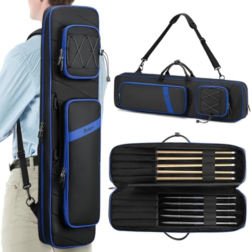 BOSSTIN Pool Cue Case Pool Stick Bag 5x5 with Multiple Pockets Holds 5 Butts 5 Shafts Soft Padded Billiard Cue Backpack with Adjustable Shoulder Straps for Easy Carry Blue - Image 1