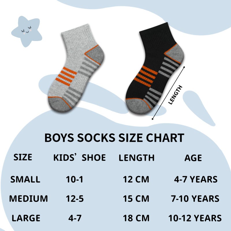 Comfoex Boys Socks 4-6 6-8 8-10 Years Old Athletic Quarter Ankle Sports Socks With Cushioned Sole 6 Pairs - Image 2