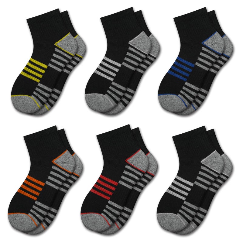 Comfoex Boys Socks 4-6 6-8 8-10 Years Old Athletic Quarter Ankle Sports Socks With Cushioned Sole 6 Pairs - Image 1