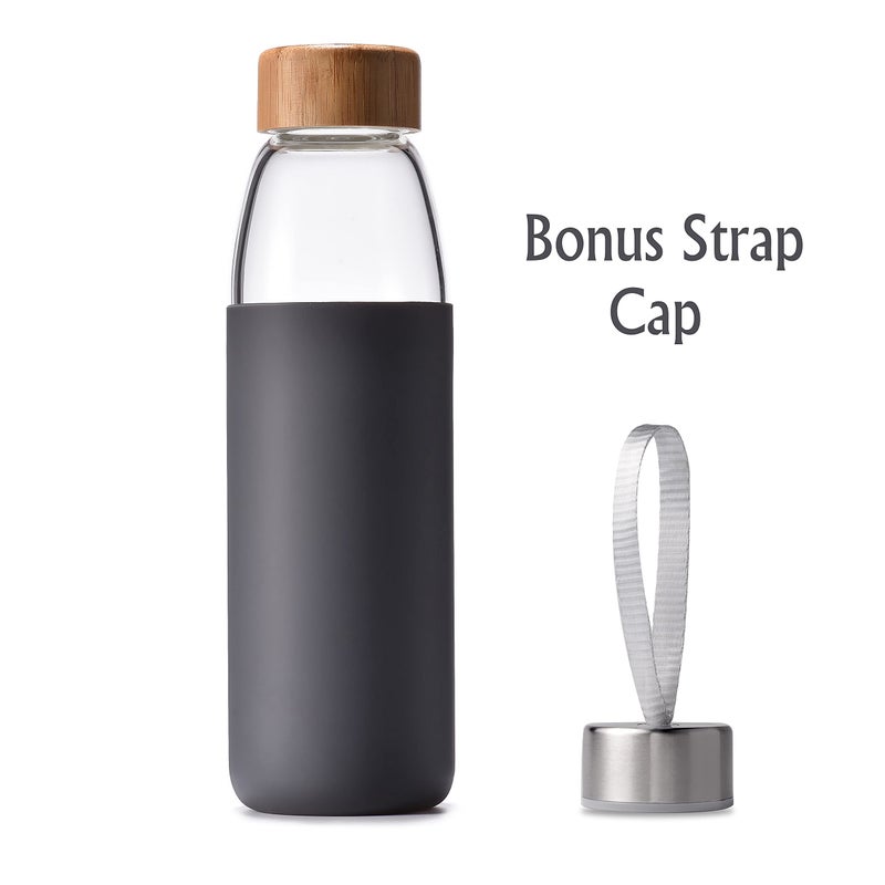 veegoal 25 Oz Borosilicate Glass Water Bottles with Bamboo Lid  BPA-FREE  Non-Slip Silicone Sleeve  and Stainless Steel Leak Proof Lid - Reusable Glass Bottle for Men and Women - Image 2