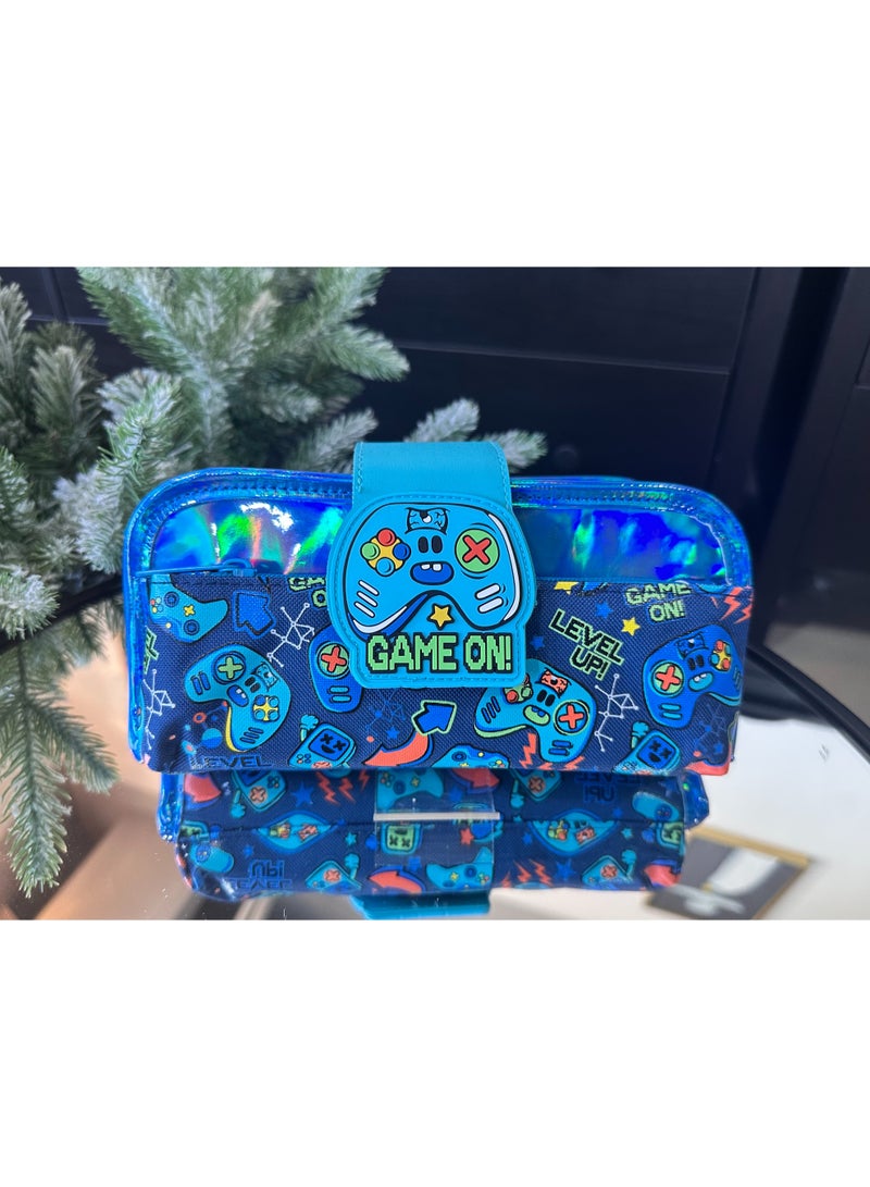 Game Controller Cartoon Rubber Patch Pencil Case Large Capacity Pencil Bag 600D+PU Portable Student Stationery Organizer Multiple Colors Available