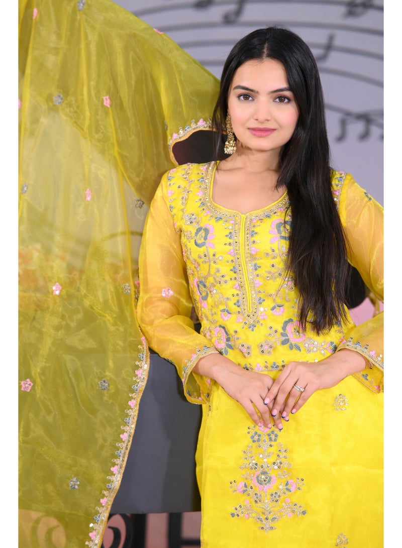 Super Asian Luxurious Organza Top with Coding Embroidery & 5mm Sequence Work, Paired with Micro Fabric Pants – Elegant and Stylish Ensemble - Image 2