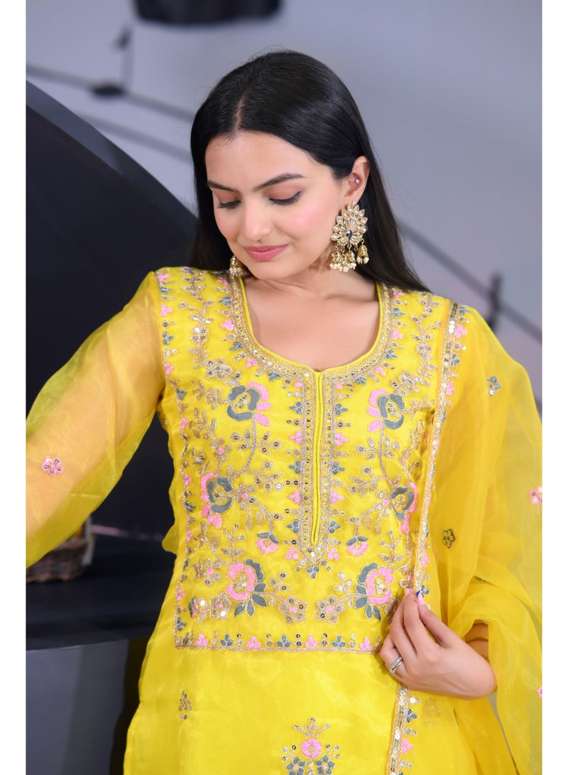 Super Asian Luxurious Organza Top with Coding Embroidery & 5mm Sequence Work, Paired with Micro Fabric Pants – Elegant and Stylish Ensemble - Image 1