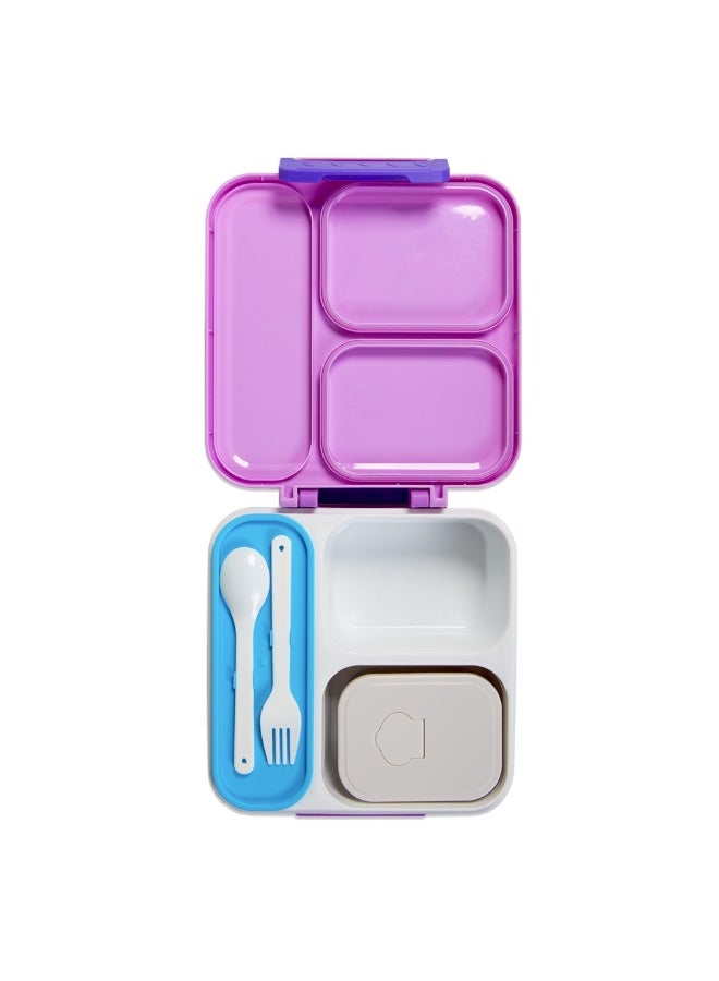 Nova kids صندوق غداء نوفا كيدز بثلاثة أقسام مع مجموعة ملعقة وشوكة وعلبة صلصة من الفولاذ المقاوم للصدأ - أسترو نوت بنفسجي - Image 5