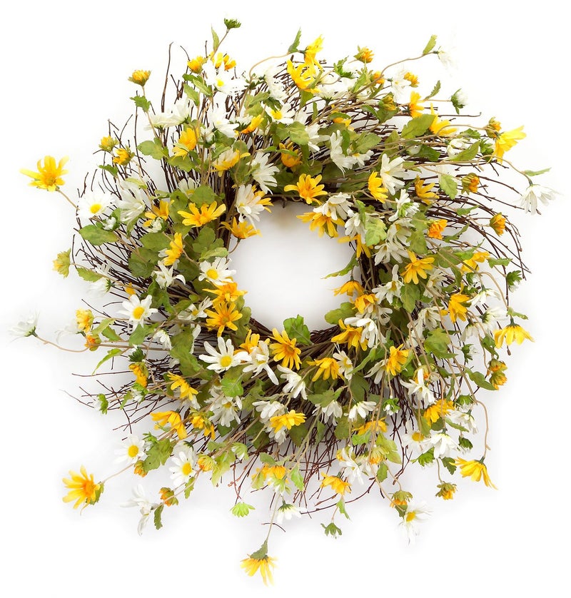 Melrose International Yellow and White Daisy Wreath 24Inch