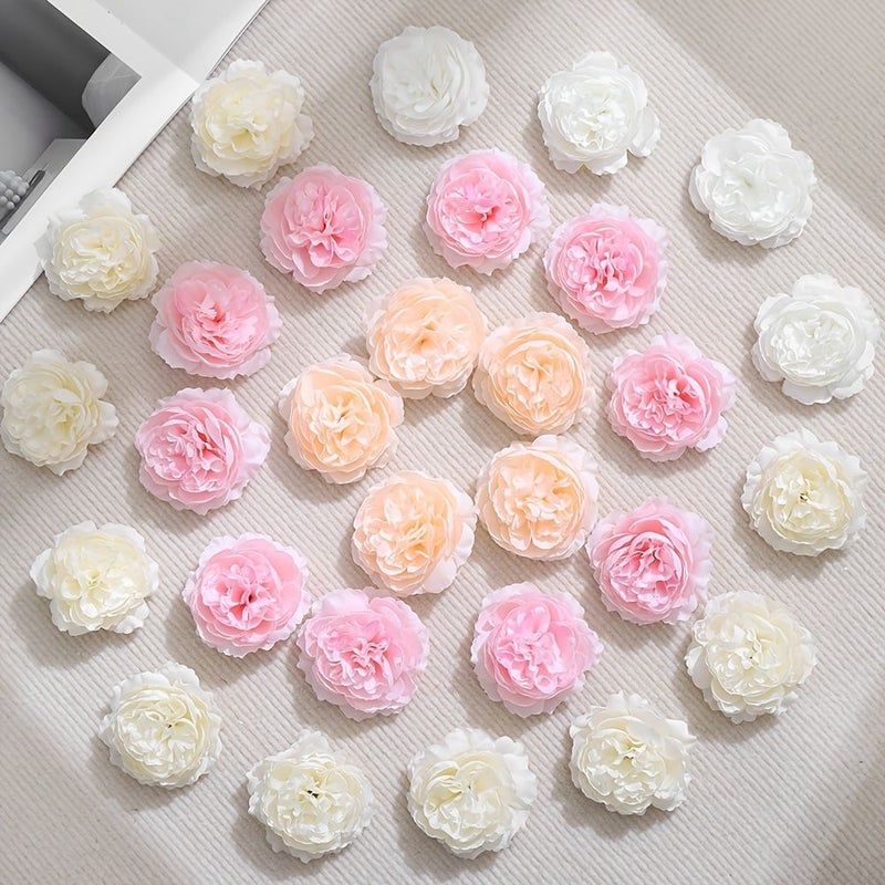 White Synthetic Peony Flower Heads 14PCS for Wedding Bridal Arrangements Home Decor - Image 1