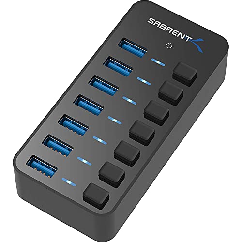 SABRENT 36W 7 منافذ USB 3.0 مع مفاتيح طاقة فردية وLEDs يتضمن محول طاقة 36W 12V/3A (HB-BUP7) - Image 1