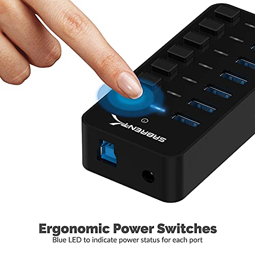 SABRENT 36W 7 منافذ USB 3.0 مع مفاتيح طاقة فردية وLEDs يتضمن محول طاقة 36W 12V/3A (HB-BUP7) - Image 5