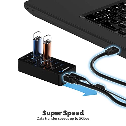 SABRENT 36W 7 منافذ USB 3.0 مع مفاتيح طاقة فردية وLEDs يتضمن محول طاقة 36W 12V/3A (HB-BUP7) - Image 4