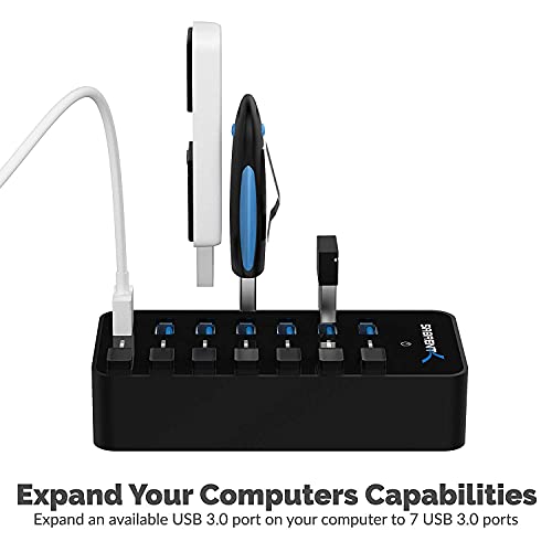 SABRENT 36W 7 منافذ USB 3.0 مع مفاتيح طاقة فردية وLEDs يتضمن محول طاقة 36W 12V/3A (HB-BUP7) - Image 2