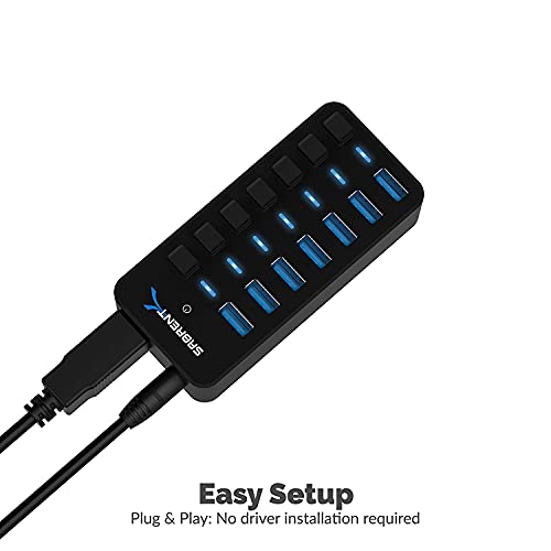 SABRENT 36W 7 منافذ USB 3.0 مع مفاتيح طاقة فردية وLEDs يتضمن محول طاقة 36W 12V/3A (HB-BUP7) - Image 3