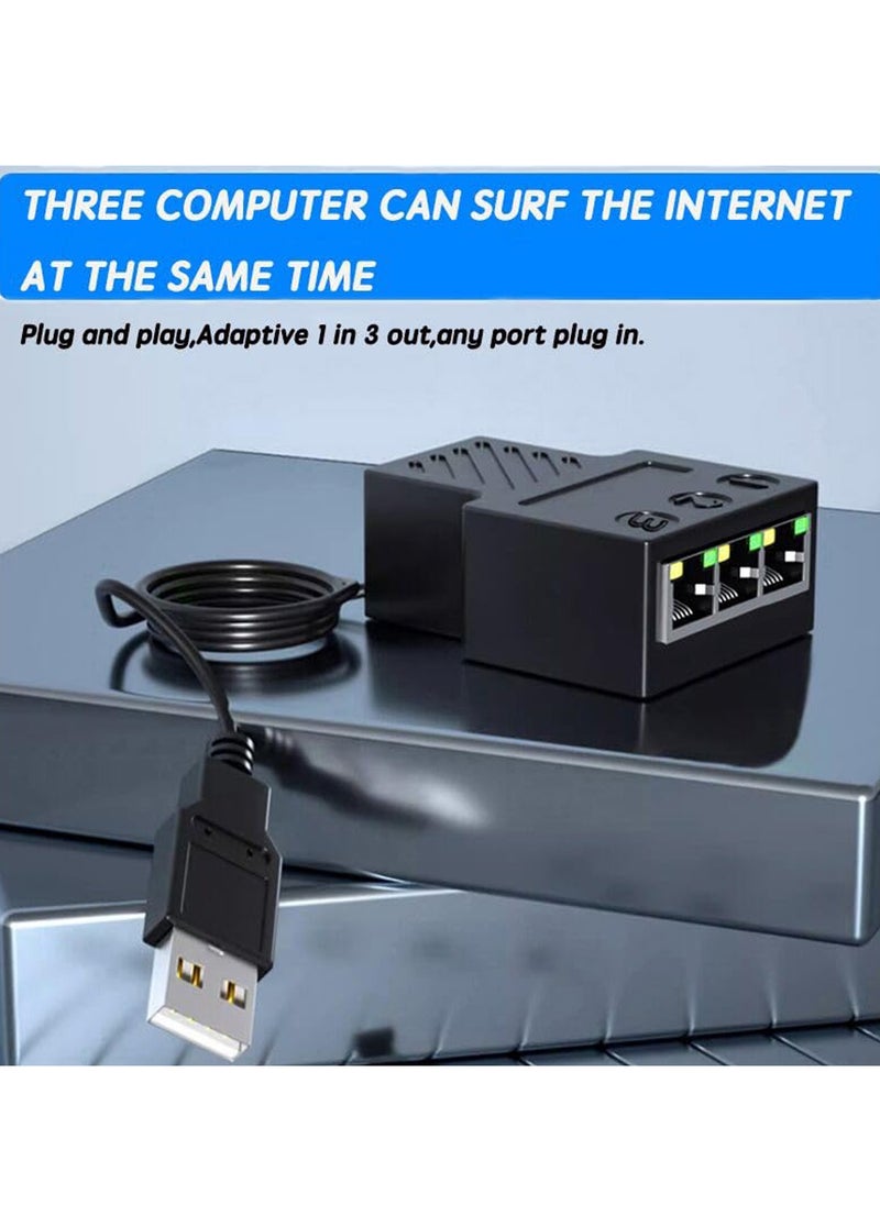 SYOSI Ethernet Splitter 1 to 3, Network Splitter with USB Power Cable, Rj45 Internet Splitter Adapter 100 Mbps High Speed Lan Interface for Cat5/6/7/8, Network Extension  - Image 3