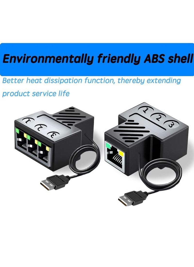 Ethernet Splitter 1 to 3, Network Splitter with USB Power Cable, Rj45 Internet Splitter Adapter 100 Mbps High Speed Lan Interface for Cat5/6/7/8, Network Extension