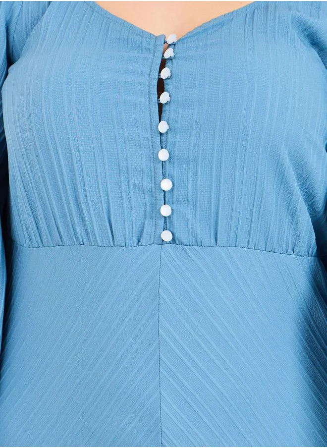 Styli Textured Button Closure A-Line Maxi Dress