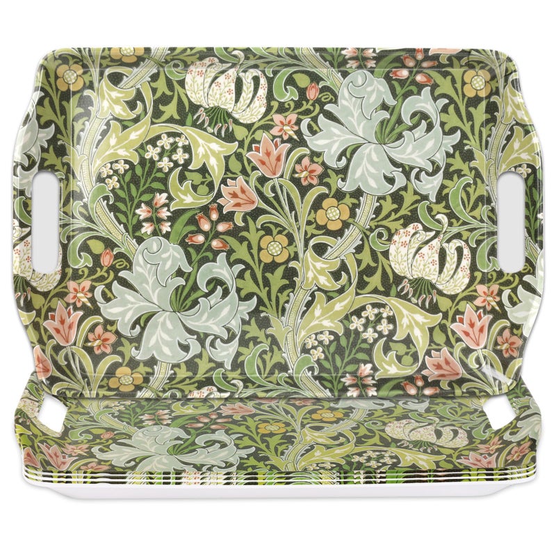 FYSUIMU 3 Pcs William Morris Floral Serving Tray Vintage Greenery Flower Handled Melamine Board Retro Botanical Serving Platter for Spring Home Party Food Supplies - Image 1