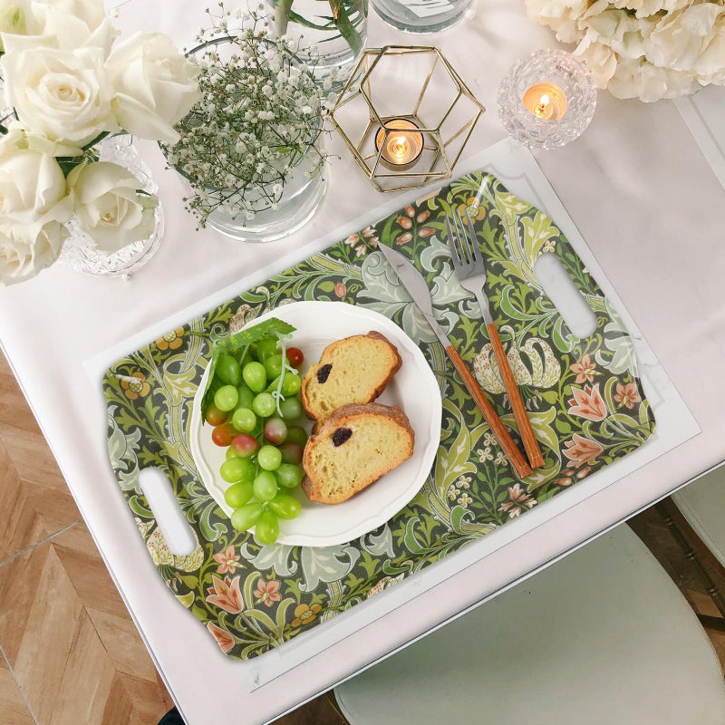 FYSUIMU 3 Pcs William Morris Floral Serving Tray Vintage Greenery Flower Handled Melamine Board Retro Botanical Serving Platter for Spring Home Party Food Supplies - Image 5
