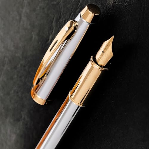 SHEAFFER قلم حبر شيفر 100 كروم مع تزيين بلون الذهب وقلم متوسط - Image 2