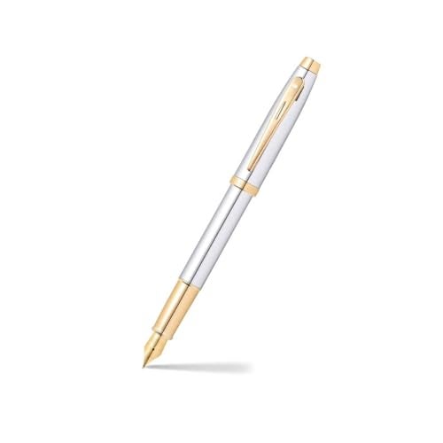 SHEAFFER قلم حبر شيفر 100 كروم مع تزيين بلون الذهب وقلم متوسط - Image 1
